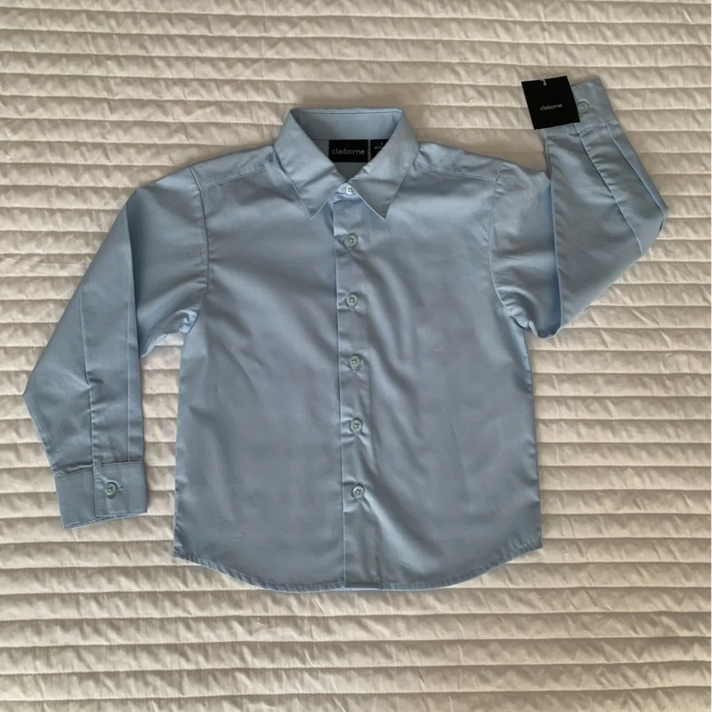 NWT Claiborne Suit Set Boys Size 6R Blue Gray 4 PC Vest Shirt Pants Clip On Tie